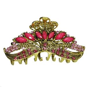Haargreifer L Vintage Haarkneifer Haarklammer Metall & Strass rosa pink gold 5117c